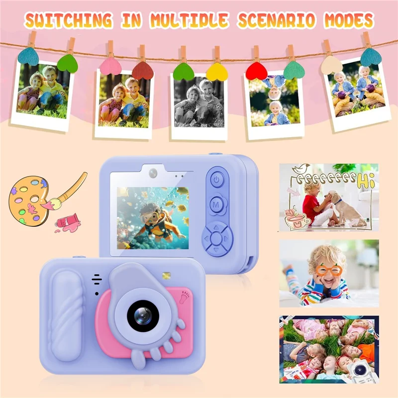 Appareil photo numérique étanche IP68 pour enfants avec double objectif, écran IPS de 2,4 pouces, 48 MP, zoom 8X, enregistreur vidéo - Bigfoot Bleu