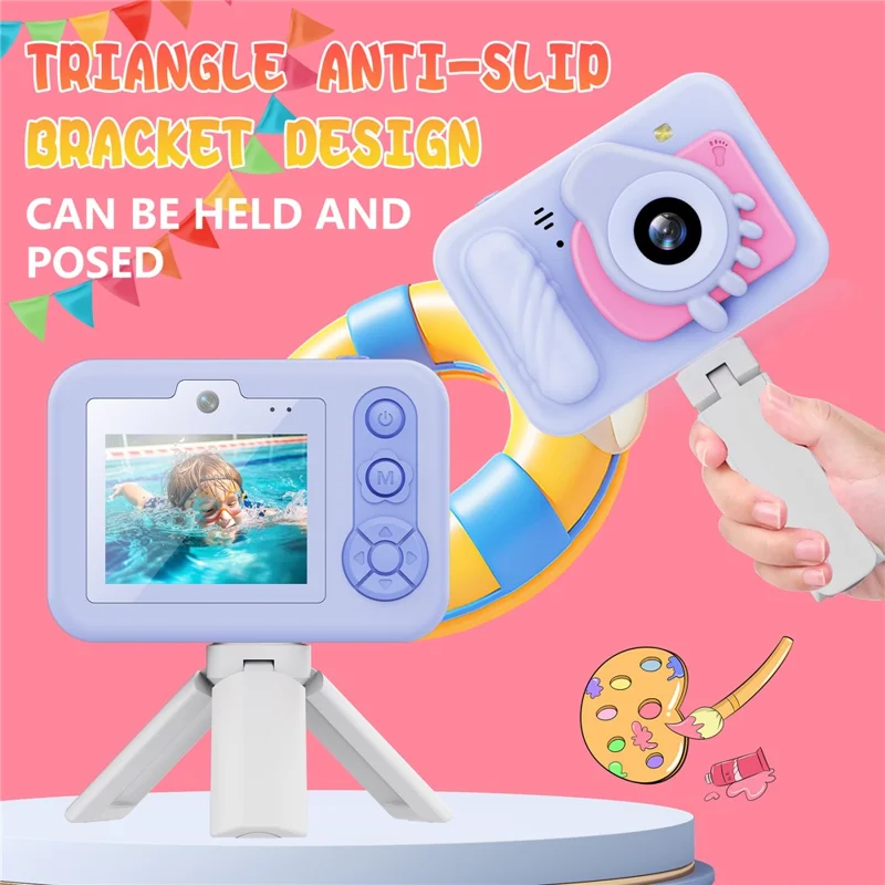 Appareil photo numérique étanche IP68 pour enfants avec double objectif, écran IPS de 2,4 pouces, 48 MP, zoom 8X, enregistreur vidéo - Bigfoot Bleu