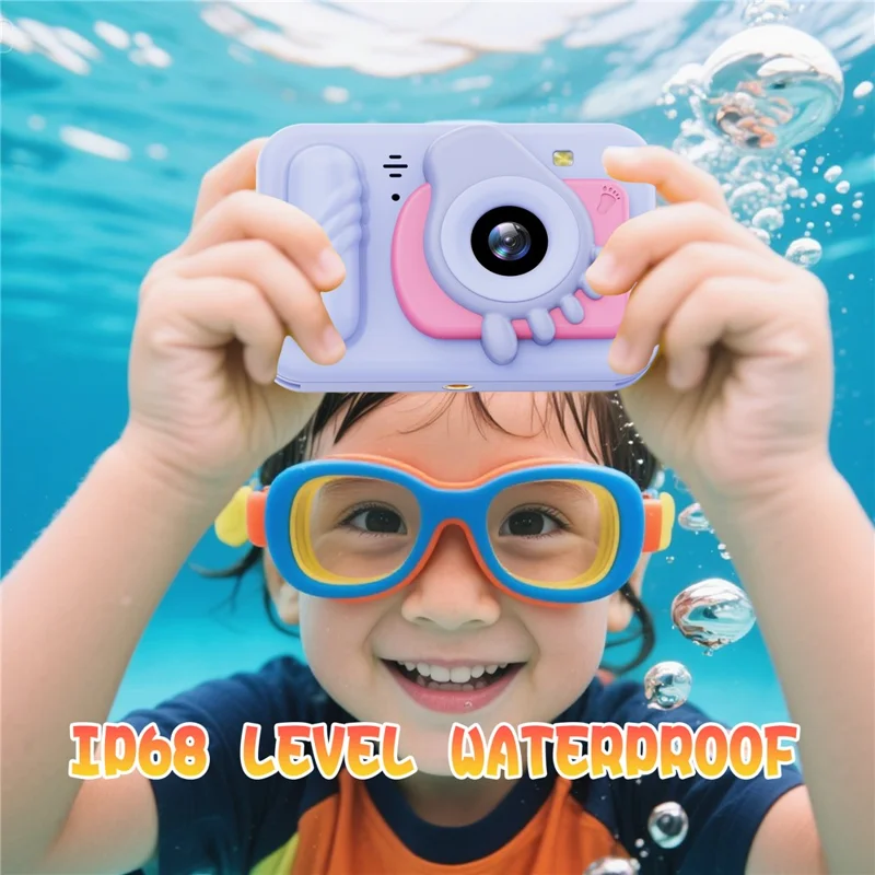 Appareil photo numérique étanche IP68 pour enfants avec double objectif, écran IPS de 2,4 pouces, 48 MP, zoom 8X, enregistreur vidéo - Bigfoot Bleu