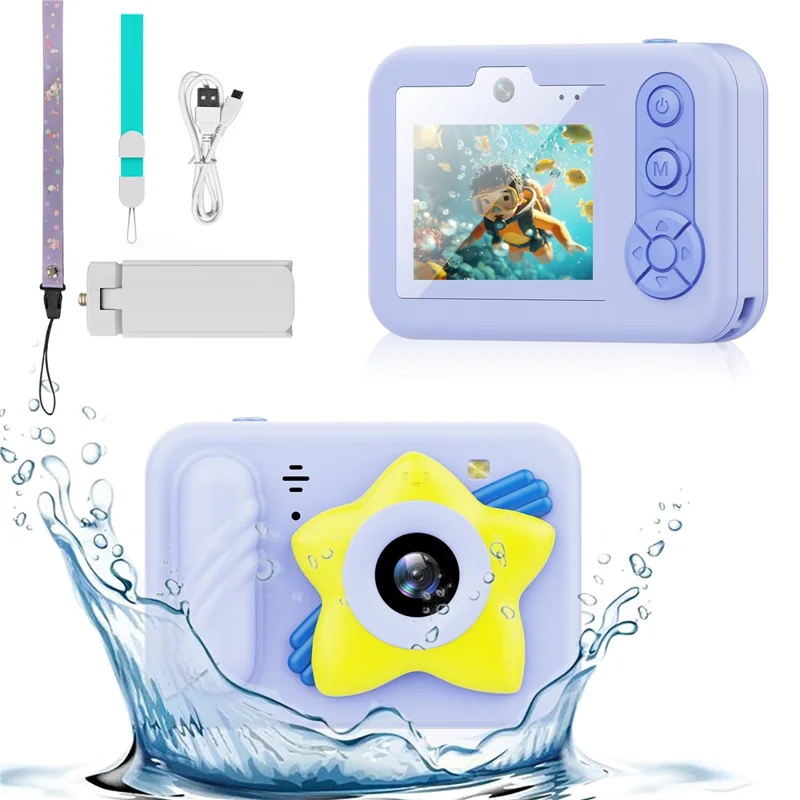 Dual Lens Digital Camera for Kids 2.4 Inch IPS Screen 48MP 8X Zoom Video Recorder with 32GB Card + Card Reader - Blue Star