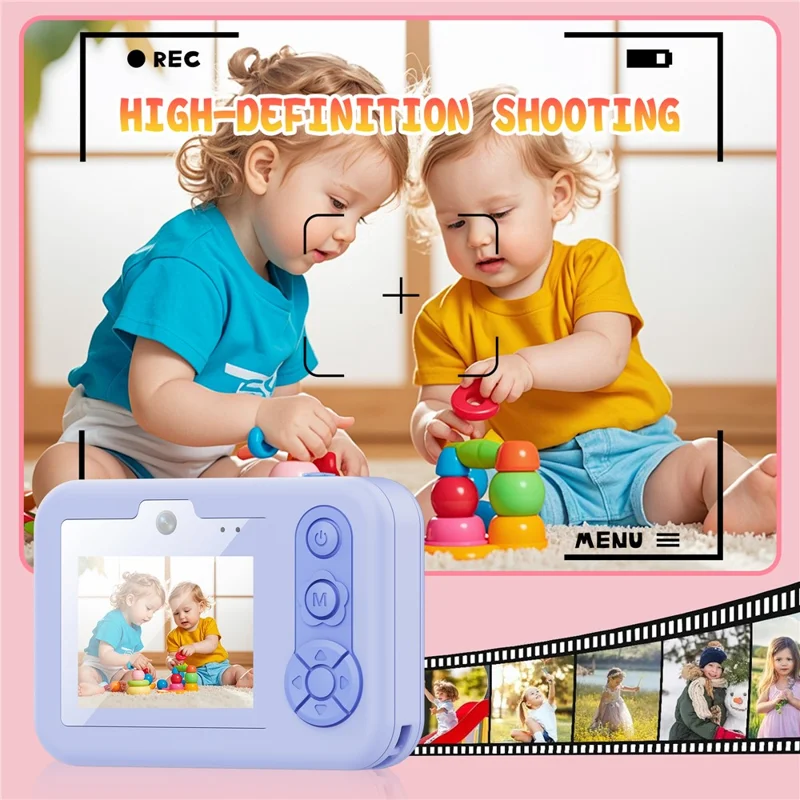 Dual Lens Digital Camera for Kids 2.4 Inch IPS Screen 48MP 8X Zoom Video Recorder with 32GB Card + Card Reader - Blue Star