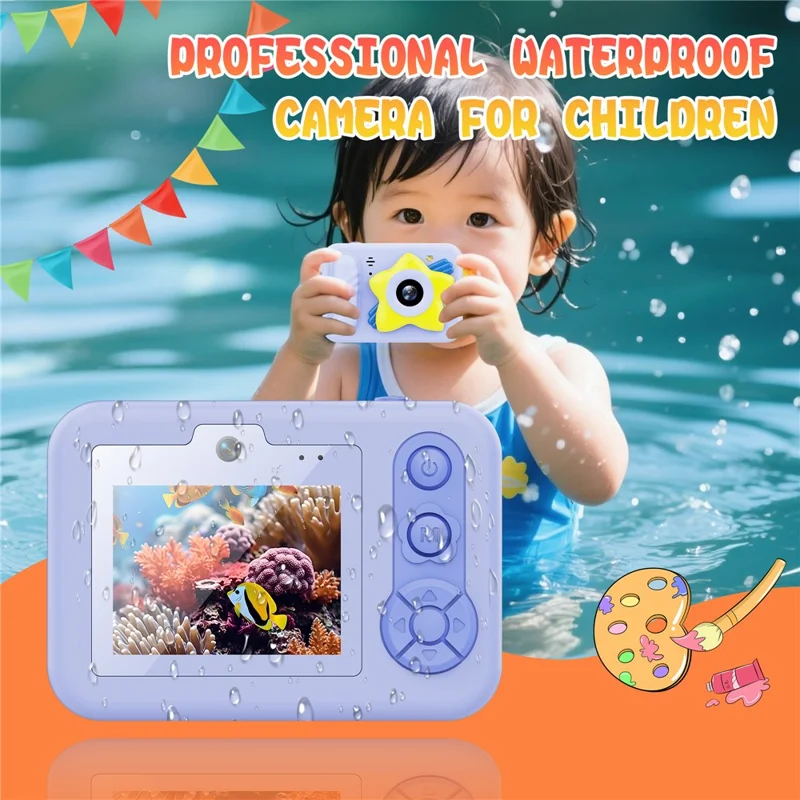 Dual Lens Digital Camera for Kids 2.4 Inch IPS Screen 48MP 8X Zoom Video Recorder with 32GB Card + Card Reader - Blue Star