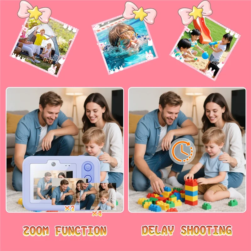 Dual Lens Digital Camera for Kids 2.4 Inch IPS Screen 48MP 8X Zoom Video Recorder with 32GB Card + Card Reader - Blue Star