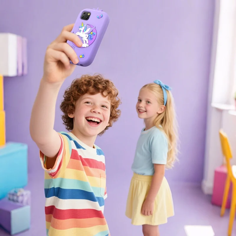 W5 Telefono Giocattolo Educativo per Bambini con Giochi di Apprendimento, Fotocamera e Registratore Video con Scheda di Memoria da 32GB - Viola