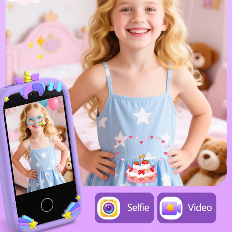 W5 barns lärande leksakstelefon Utbildningsspel Kamera Videorecorder med 32 GB minneskort - Rosa