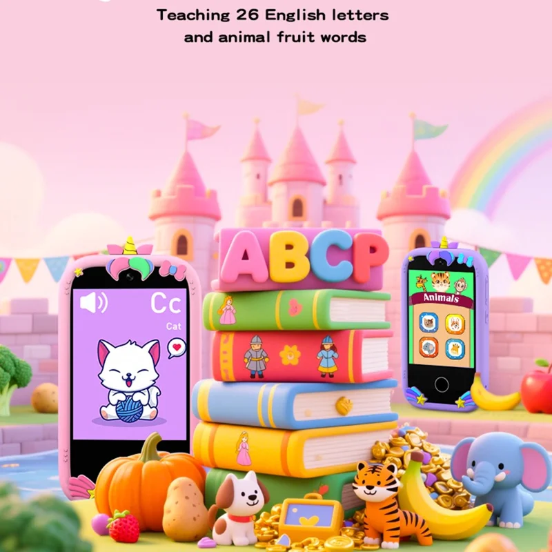 W5 barns lärande leksakstelefon Utbildningsspel Kamera Videorecorder med 32 GB minneskort - Rosa