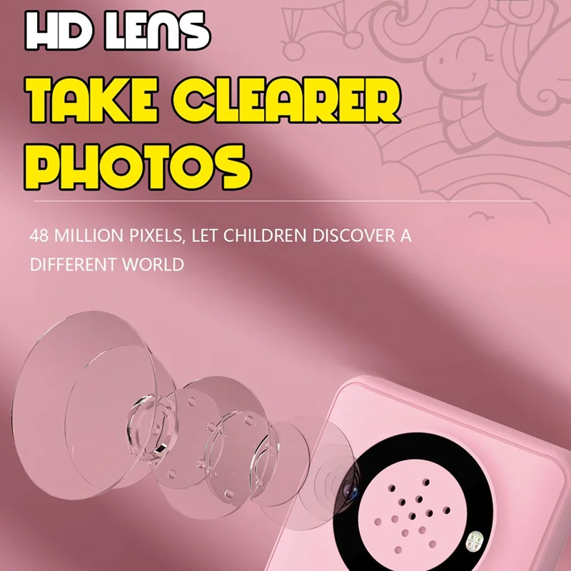 A1 2.4 Inch IPS Screen Kids Digital Camera 48MP HD Lens Mini Video Recorder with 32GB Card + Card Reader - Pink