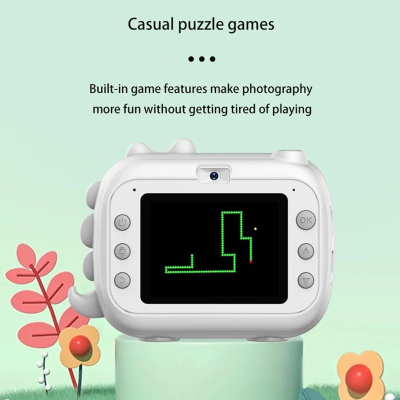 Cámara Digital D1 de Dinosaurios de Dibujos Animados con Doble Objetivo para Niños, Pantalla IPS de 2,4 Pulgadas, Mini Cámara Instantánea con Grabación de Vídeo - Verde