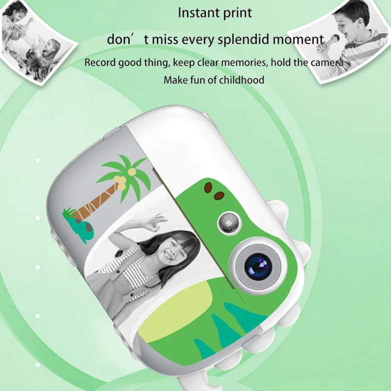 Cámara Digital D1 de Dinosaurios de Dibujos Animados con Doble Objetivo para Niños, Pantalla IPS de 2,4 Pulgadas, Mini Cámara Instantánea con Grabación de Vídeo - Verde