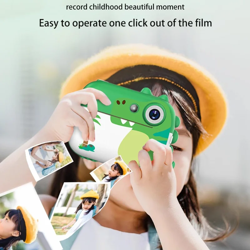 Cámara Digital D1 de Dinosaurios de Dibujos Animados con Doble Objetivo para Niños, Pantalla IPS de 2,4 Pulgadas, Mini Cámara Instantánea con Grabación de Vídeo - Verde