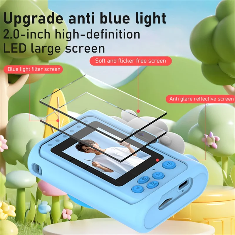 Câmera Digital H05 com Design de Animal de Desenho Animado, Lente Dupla HD de 2,0 Polegadas, Zoom Digital 8x para Crianças, Gravador de Vídeo com Cartão de 32GB + Leitor de Cartão - Coelho Rosa