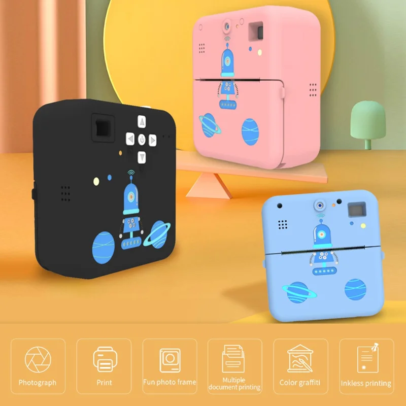 K12 Kids Digital Camera Thermal Printer Lightweight Portable Front / Rear HD Dual Lens Camera - Blue