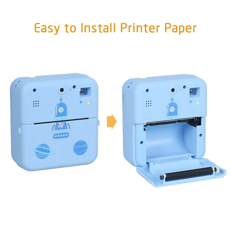 K12 Kids Digital Camera Thermal Printer Lightweight Portable Front / Rear HD Dual Lens Camera - Black