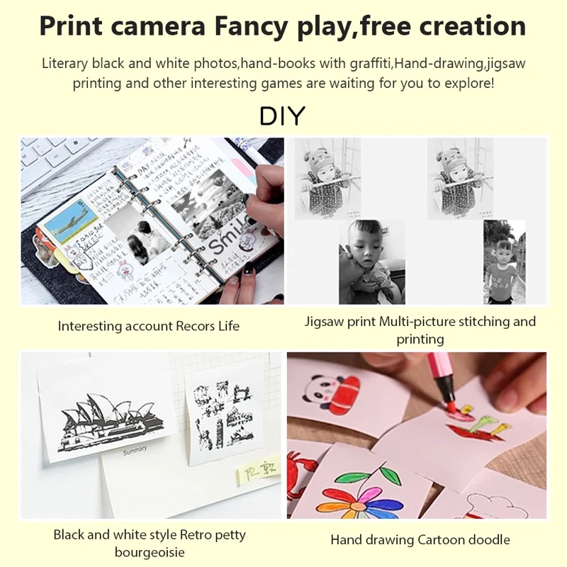 K12 Kids Digital Camera Thermal Printer Lightweight Portable Front / Rear HD Dual Lens Camera - Black