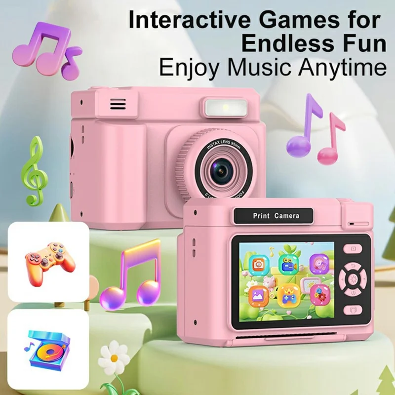 Cámara de vídeo portátil D15 para niños, pantalla IPS de 2,4 pulgadas, cámara de impresión instantánea con tarjeta de 32 GB + lector de tarjetas (compatible con impresión en blanco y negro) - Amarillo