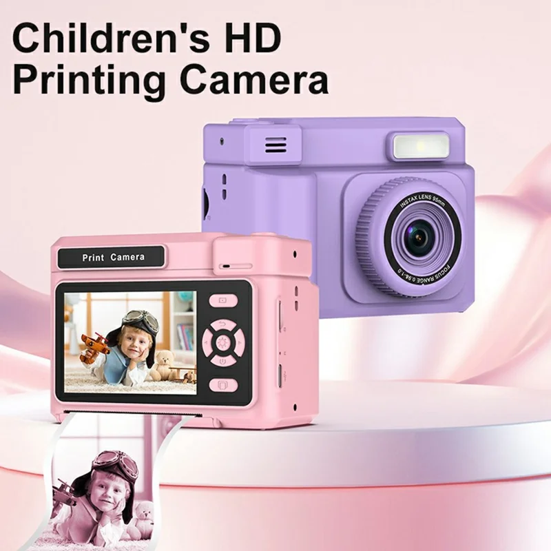 D15 For Kids Portable Video Recorder 2.4 Inch IPS Screen Instant Print Camera with 32GB Card + Card Reader (Support Monochrome Printing) - Pink