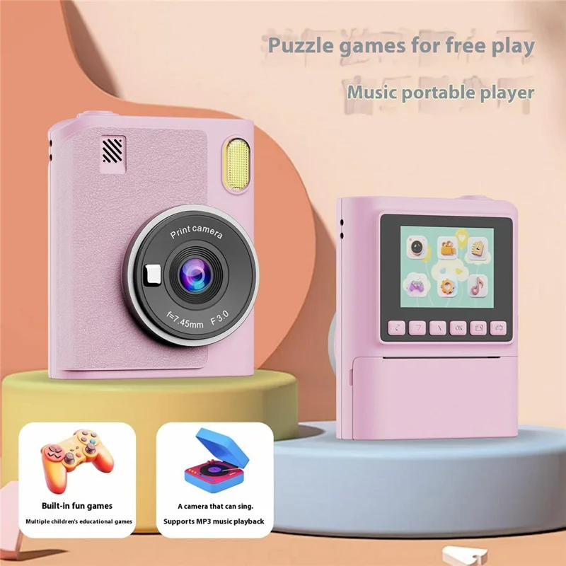 Z900 Fotocamera istantanea da 2,4 pollici per bambini, Videocamera HD con scheda da 32 GB + Lettore di schede (Supporta la stampa monocromatica) - Rosa