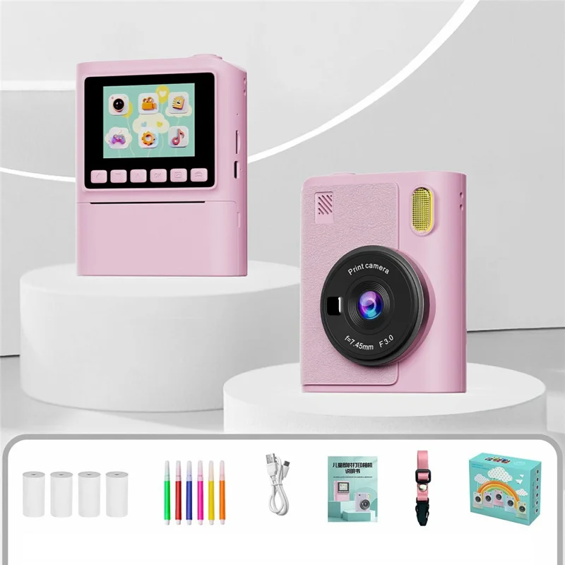 Z900 Fotocamera istantanea da 2,4 pollici per bambini, Videocamera HD con scheda da 32 GB + Lettore di schede (Supporta la stampa monocromatica) - Rosa