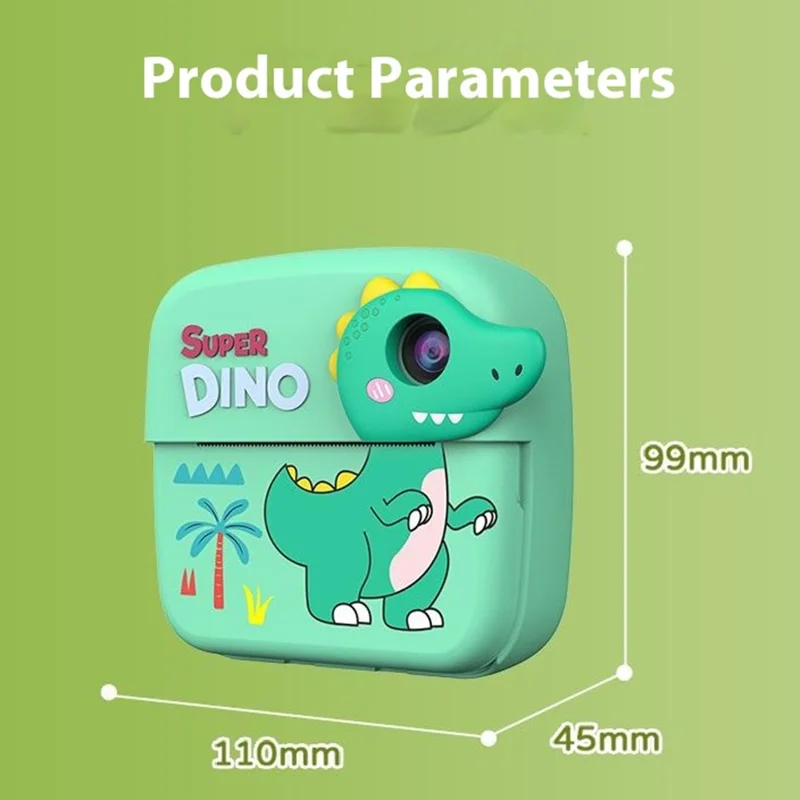 A28 2.4 Inch IPS Screen Instant Print Digital Camera for Kids Cartoon Animal Video Recorder, with 32GB Card + Card Reader - Unicorn