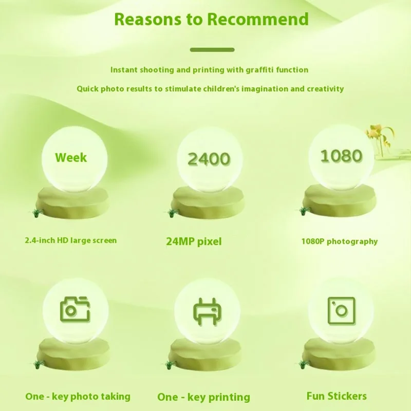 A28 2.4 Inch IPS Screen Instant Print Digital Camera for Kids Cartoon Animal Video Recorder, with 32GB Card + Card Reader - Unicorn