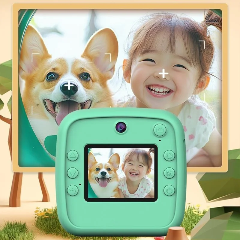 A28 2.4 Inch IPS Screen Instant Print Digital Camera for Kids Cartoon Animal Video Recorder, with 32GB Card + Card Reader - Unicorn
