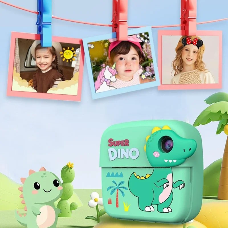 A28 2.4 Inch IPS Screen Instant Print Digital Camera for Kids Cartoon Animal Video Recorder, with 32GB Card + Card Reader - Unicorn