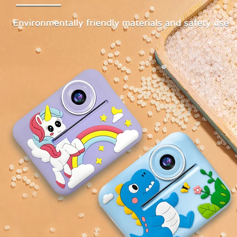 D2A Tegneserie Mønster Dobbeltlinse HD Videorecorder 2,4 Tommer IPS Skærm Bærbar Instant Print Børnekamera, med 32GB Kort + Kortlæser - Pink Santa