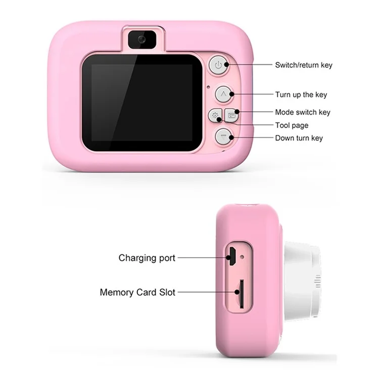 Cartoon Cat Shape Photo Video Kids Digital Camera 2.0-inch IPS Screen HD Dual Camera - Pink