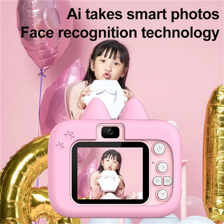 Cartoon Cat Shape Photo Video Kids Digital Camera 2.0-inch IPS Screen HD Dual Camera - Pink