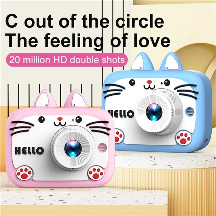 Cartoon Cat Shape Photo Video Kids Digital Camera 2.0-inch IPS Screen HD Dual Camera - Pink