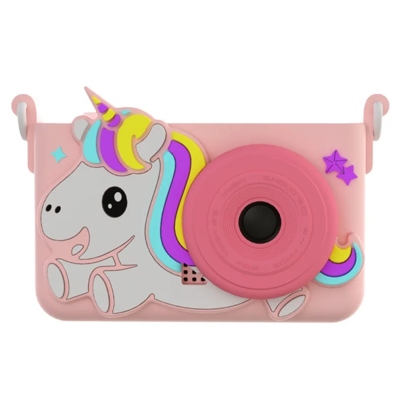 D32 2.0 Inch IPS Screen Digital Camera Dual Lens Cartoon Animal Video Recorder for Kids, with 32GB Card - Pink Unicorn