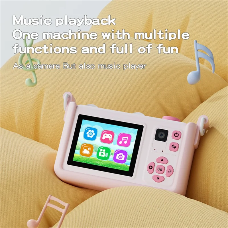 D32 2.0 Inch IPS Screen Digital Camera Dual Lens Cartoon Animal Video Recorder for Kids, with 32GB Card - Pink Unicorn