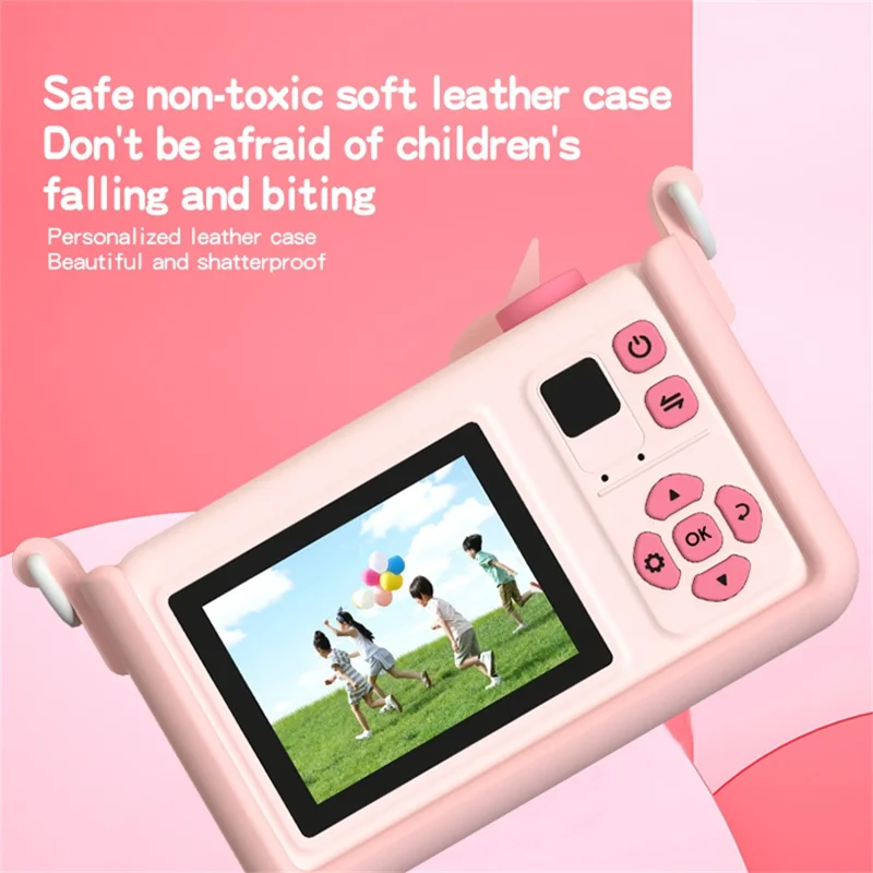 D32 2.0 Inch IPS Screen Digital Camera Dual Lens Cartoon Animal Video Recorder for Kids, with 32GB Card - Pink Unicorn
