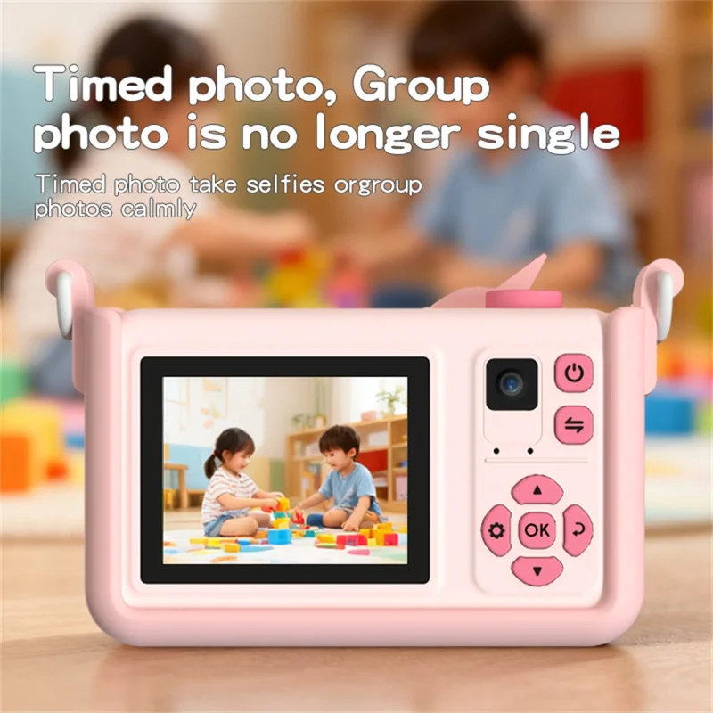 D32 2.0 Inch IPS Screen Digital Camera Dual Lens Cartoon Animal Video Recorder for Kids, with 32GB Card - Pink Unicorn