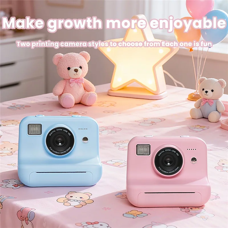 P10 Dual Lens Instant Print Camera for Kids 2.4 Inch IPS Screen Video Recorder Support Monochrome Printing, with 32GB Card - Pink
