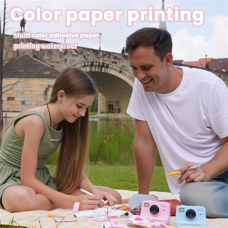 P10 Dual Lens Instant Print Camera for Kids 2.4 Inch IPS Screen Video Recorder Support Monochrome Printing, with 32GB Card - Pink