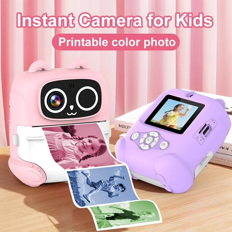 AM500 48MP 2.0 inch HD Dual Lens Kids Instant Print Camera 1080P Photo Video Built-in Games MP3 Player - Purple