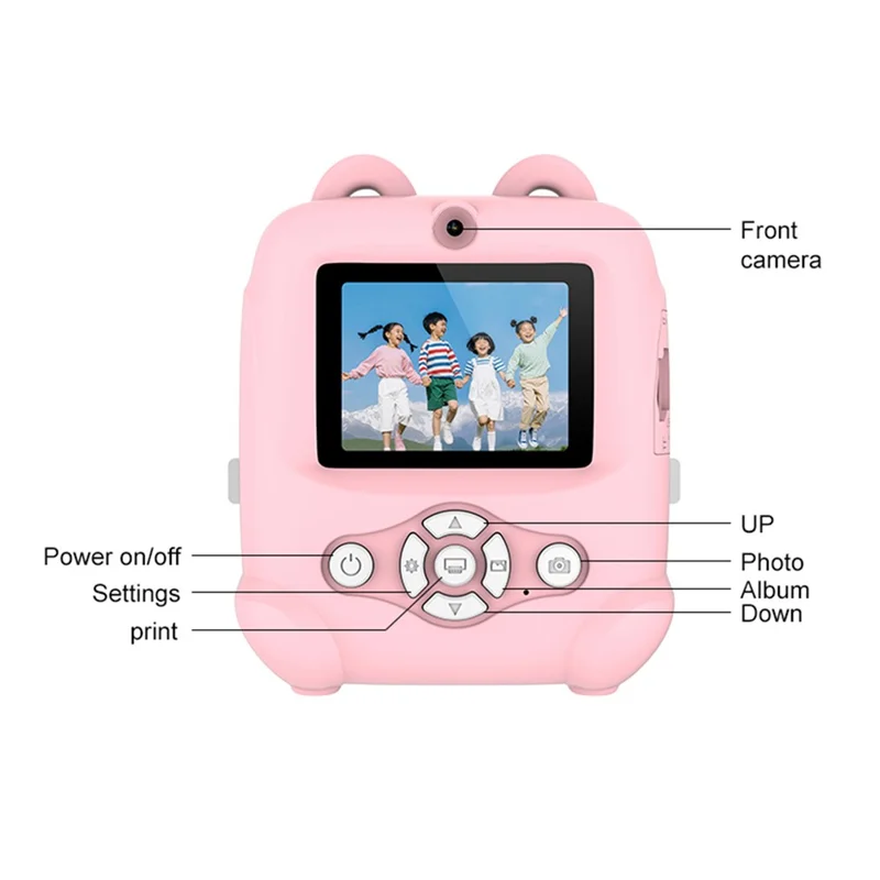 AM500 48MP 2.0 inch HD Dual Lens Kids Instant Print Camera 1080P Photo Video Built-in Games MP3 Player - Purple