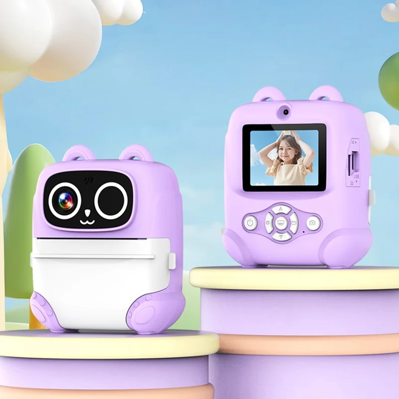 AM500 48MP 2.0 inch HD Dual Lens Kids Instant Print Camera 1080P Photo Video Built-in Games MP3 Player - Purple