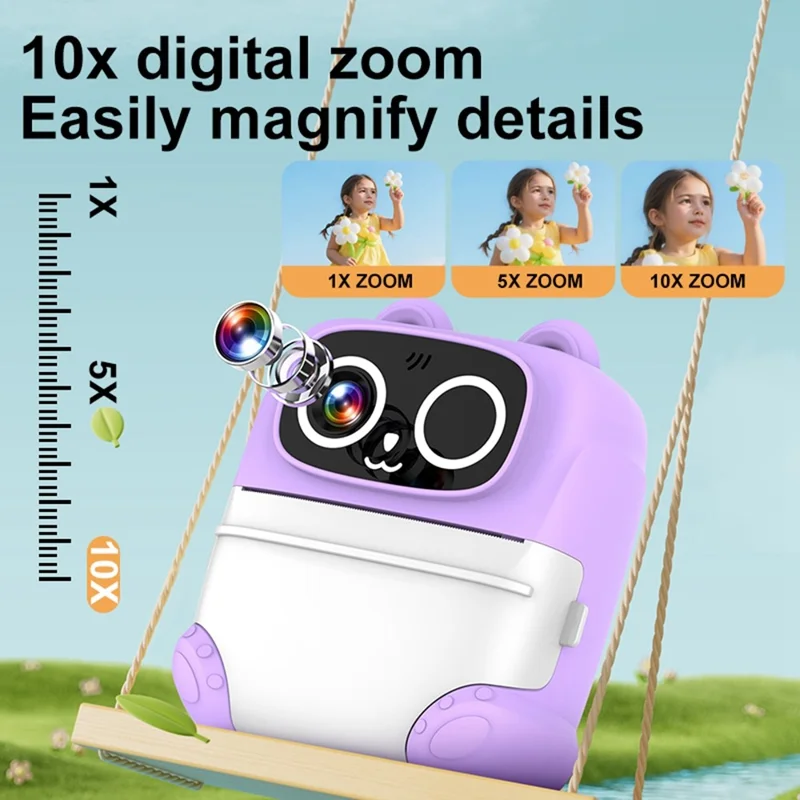 AM500 48MP 2.0 inch HD Dual Lens Kids Instant Print Camera 1080P Photo Video Built-in Games MP3 Player - Purple