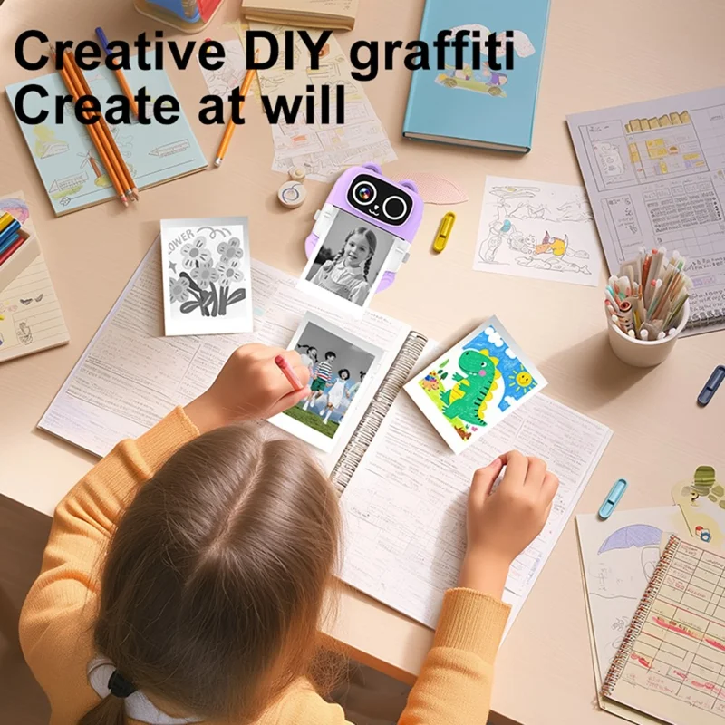 AM500 48MP 2.0 inch HD Dual Lens Kids Instant Print Camera 1080P Photo Video Built-in Games MP3 Player - Purple