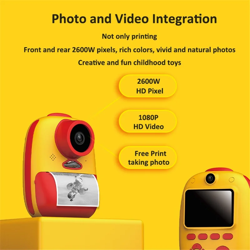 D10 2-inch Screen Kids ABS Instant Camera Dual Lens Rechargeable Camera Toy with Print Paper - Pink