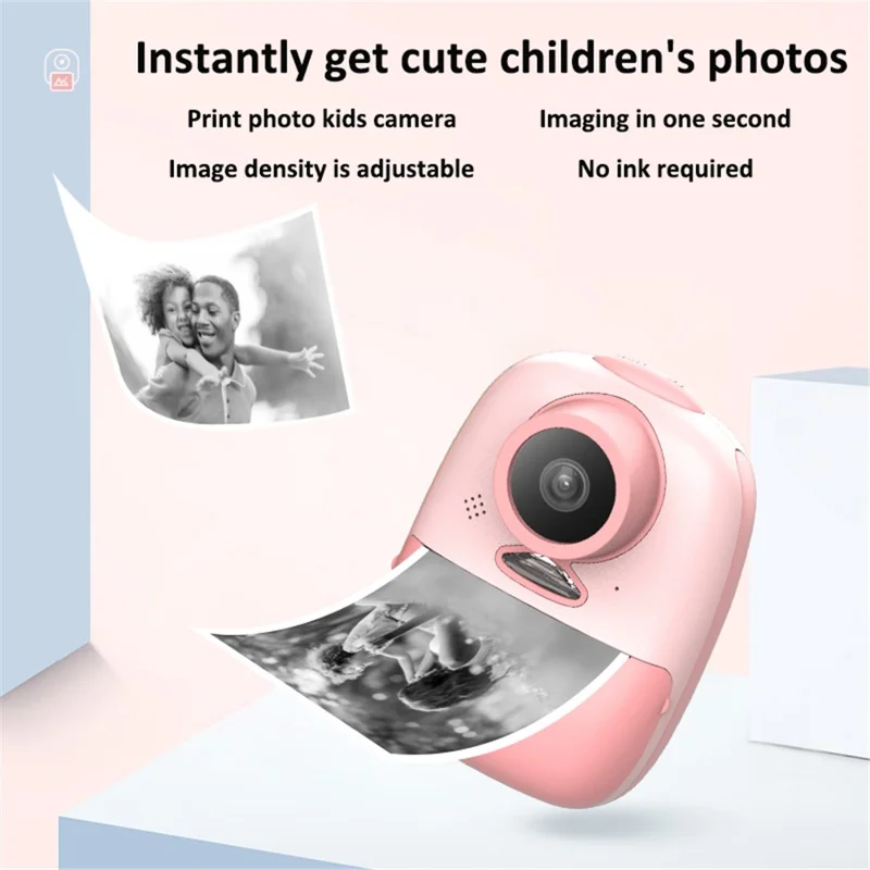D10 2-inch Screen Kids ABS Instant Camera Dual Lens Rechargeable Camera Toy with Print Paper - Pink