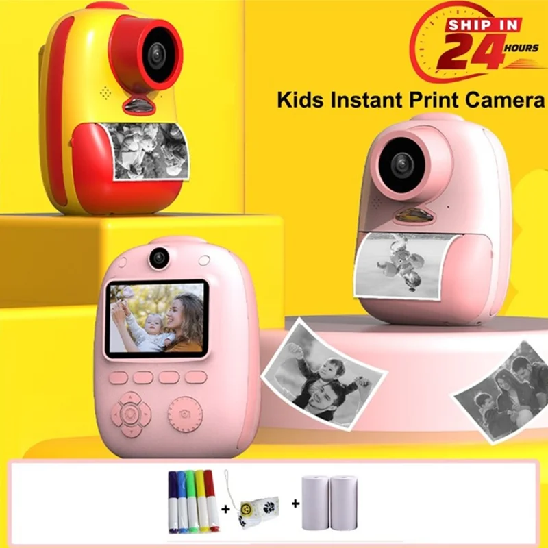 D10 2-inch Screen Kids ABS Instant Camera Dual Lens Rechargeable Camera Toy with Print Paper - Pink