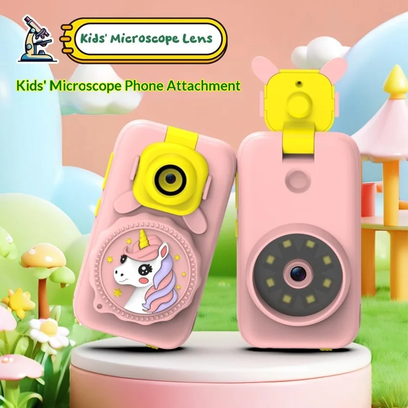 S1 2.8 inch Touchscreen Flip Lens Phone Microscope 2 in 1 180° Rotatable Photo Video Recorder 1200X Magnification Camera Microscope Gift - Pink