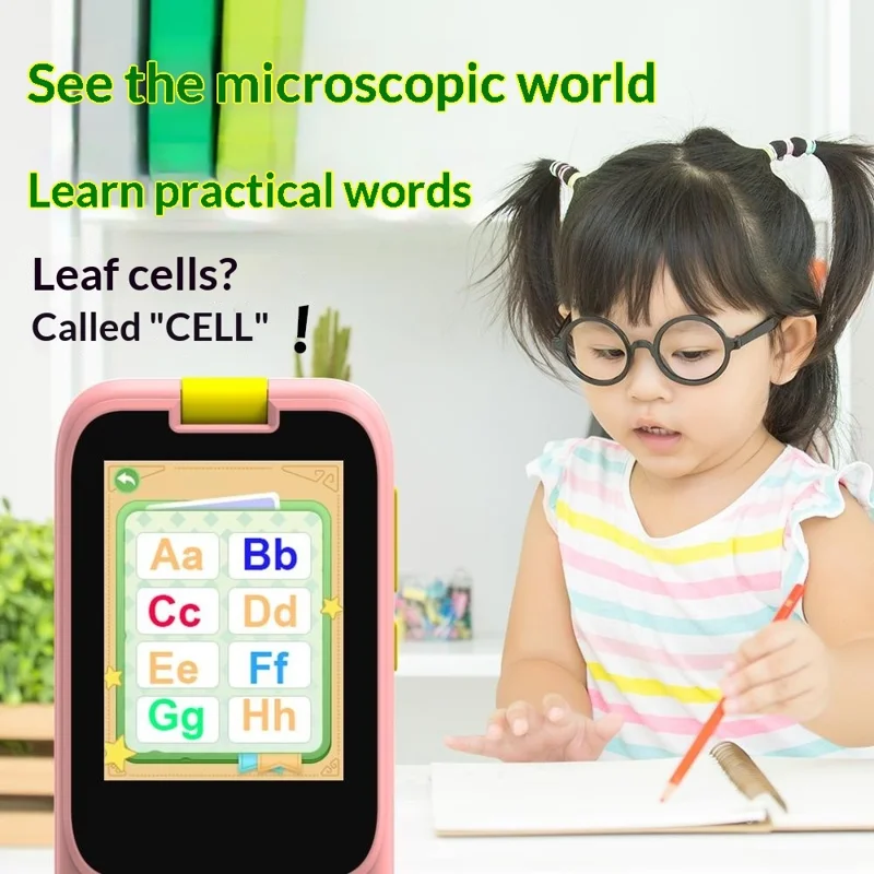 S1 2.8 inch Touchscreen Flip Lens Phone Microscope 2 in 1 180° Rotatable Photo Video Recorder 1200X Magnification Camera Microscope Gift - Pink