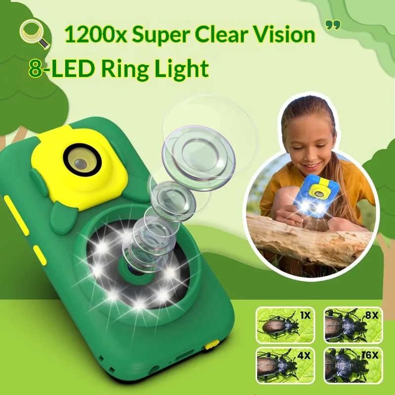 S1 2.8 inch Touchscreen Flip Lens Phone Microscope 2 in 1 180° Rotatable Photo Video Recorder 1200X Magnification Camera Microscope Gift - Pink