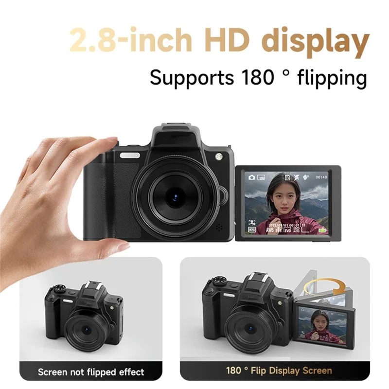 Appareil photo micro DSLR DC101 avec écran orientable de 2,8 pouces et zoom numérique 28x, 68 MP, enregistreur vidéo 4K