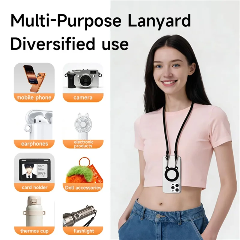 M22 Nylon Halsband Magnetisches Verstellbares Gurtband Ständer für Handy Kamera - Schwarz