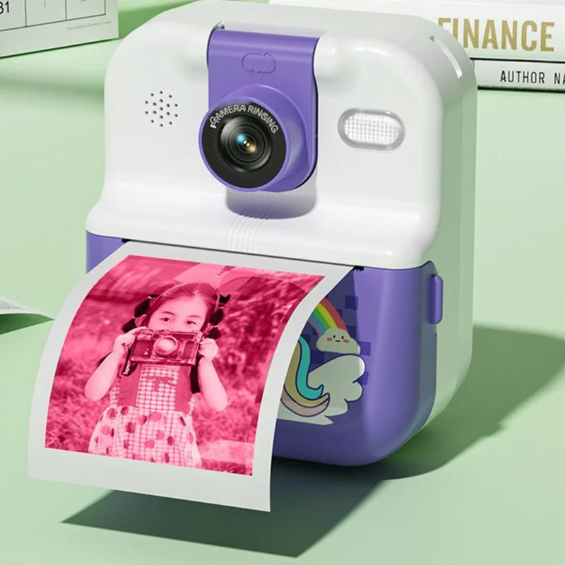 P02 Stampante Fotografica per Bambini con Schermo IPS da 2,4 Pollici e Motivo a Animali Cartoon, Controllo APP, Obiettivo Girevole, Versione Standard - Verde